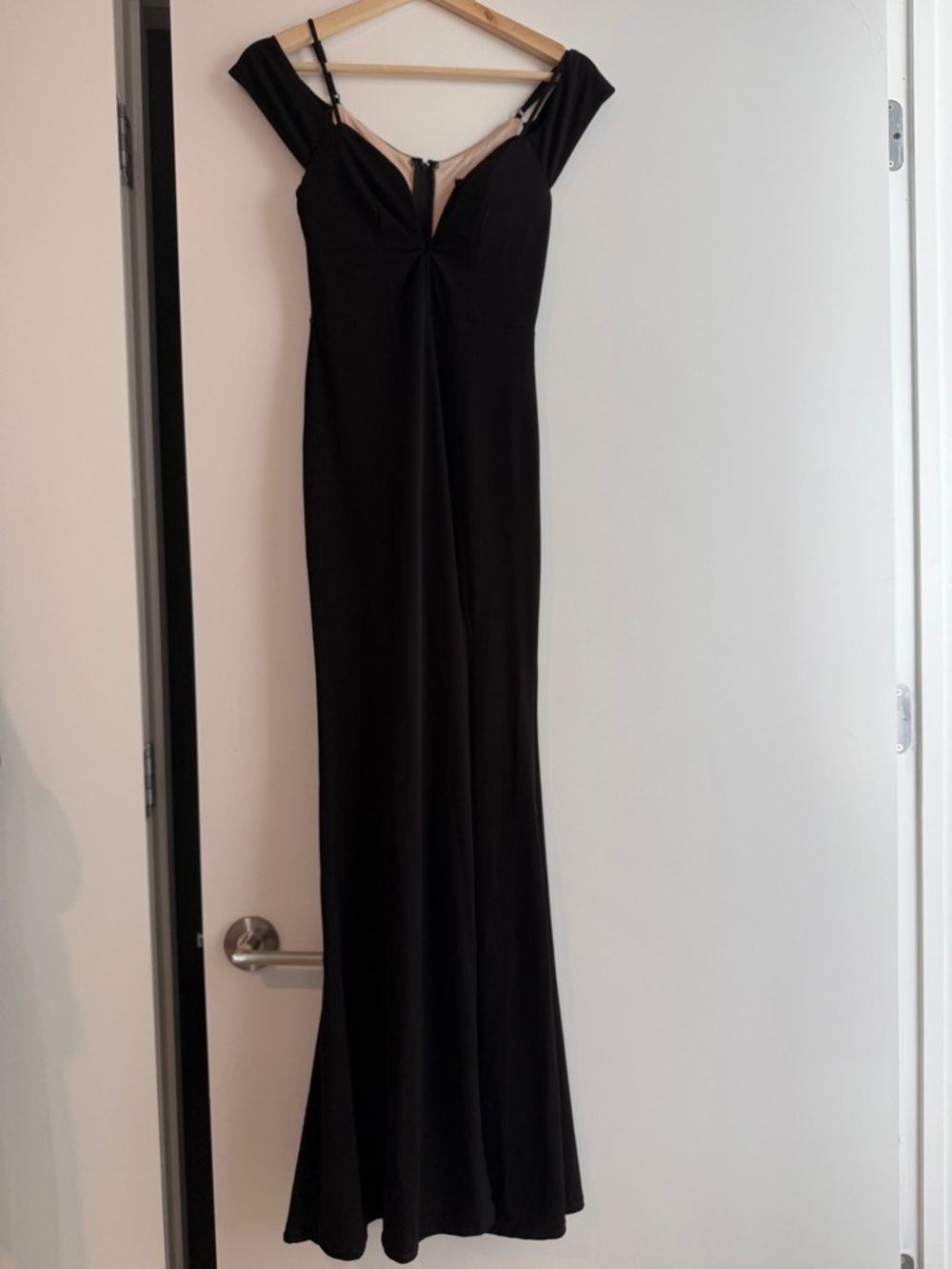 City Studio Black Off-Shoulder Maxi Dress with Nude Lining
